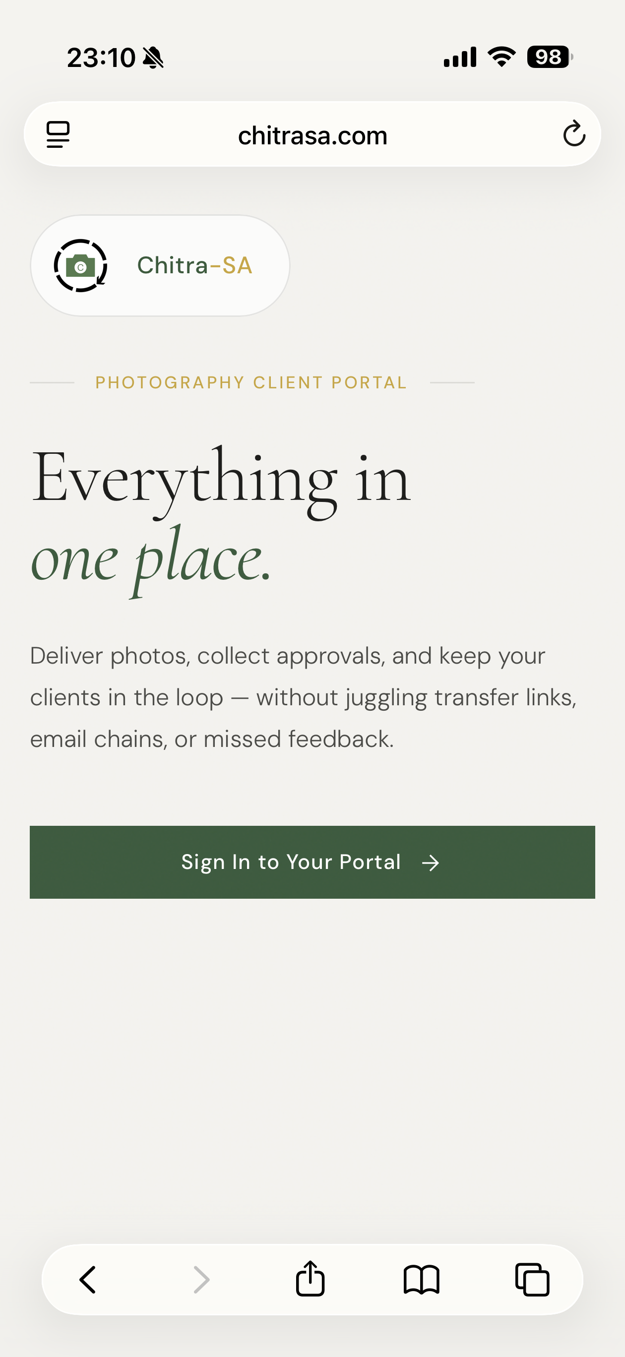 The Chitra-SA client portal landing screen